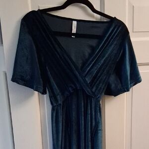 Elegant Blue Velvet Latched Mama Nursing Dress